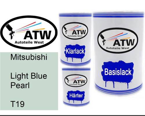 Mitsubishi, Light Blue Pearl, T19: 500ml Lackdose + 500ml Klarlack + 250ml Härter - Set, von ATW Autoteile West.